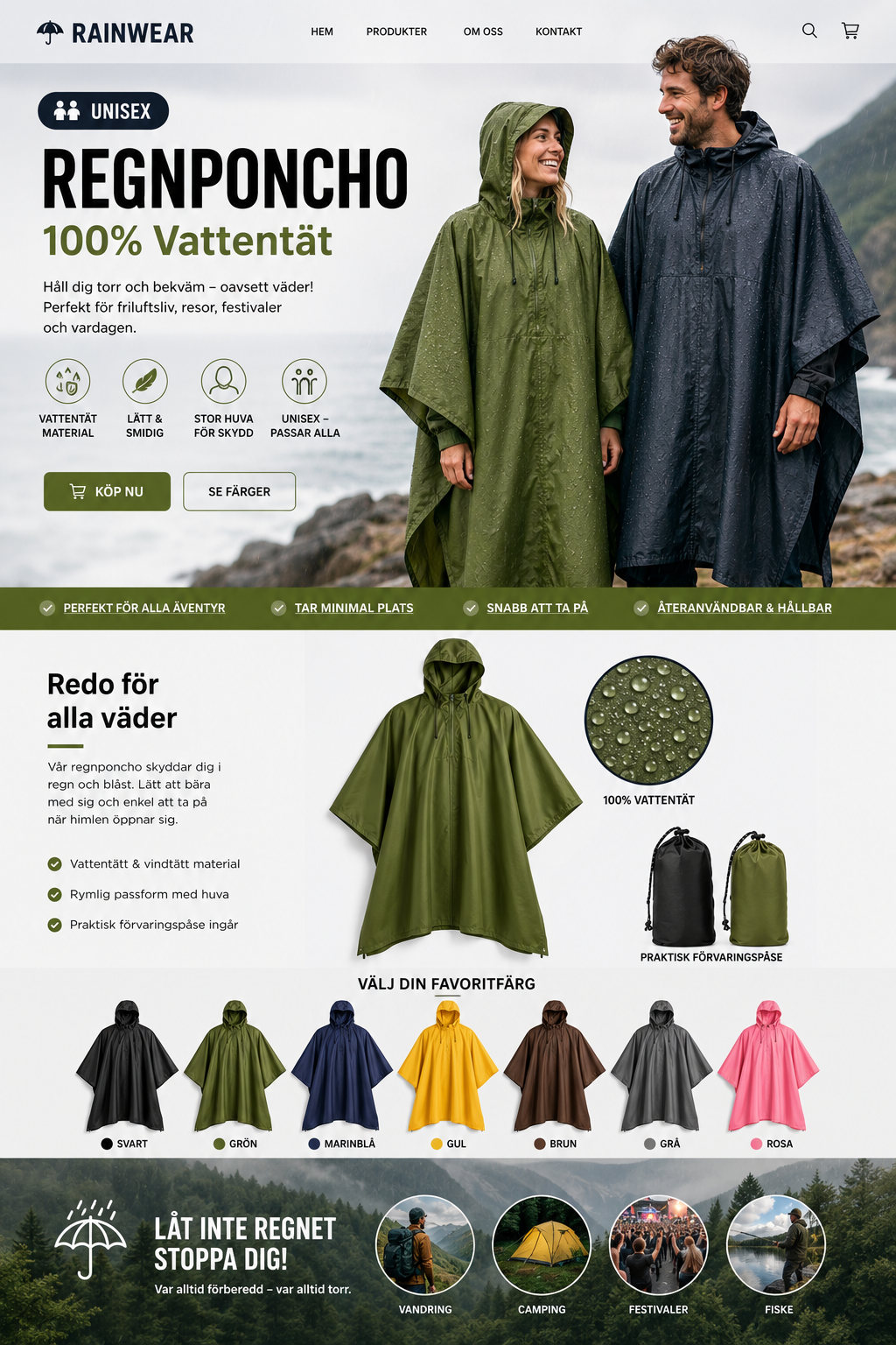 🌧️ Regnponcho med huva – Vattentät & Multifunktionell