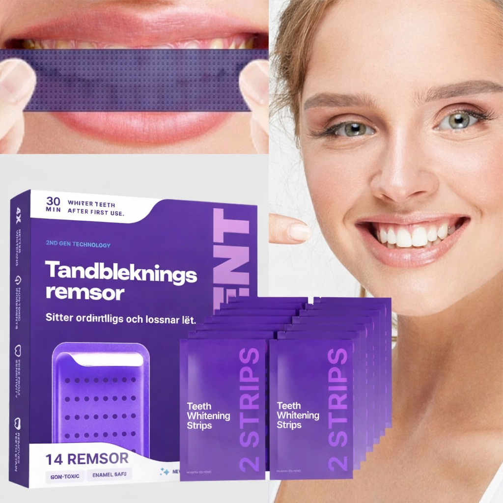 Lila Tandblekningsremsor – Fräsch Andedräkt & Vitare Tänder