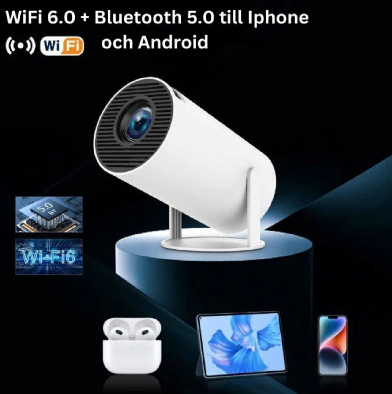 MiniLux Pro – Smart Miniprojektor med Bluetooth samt WiFi (2025 Modell)