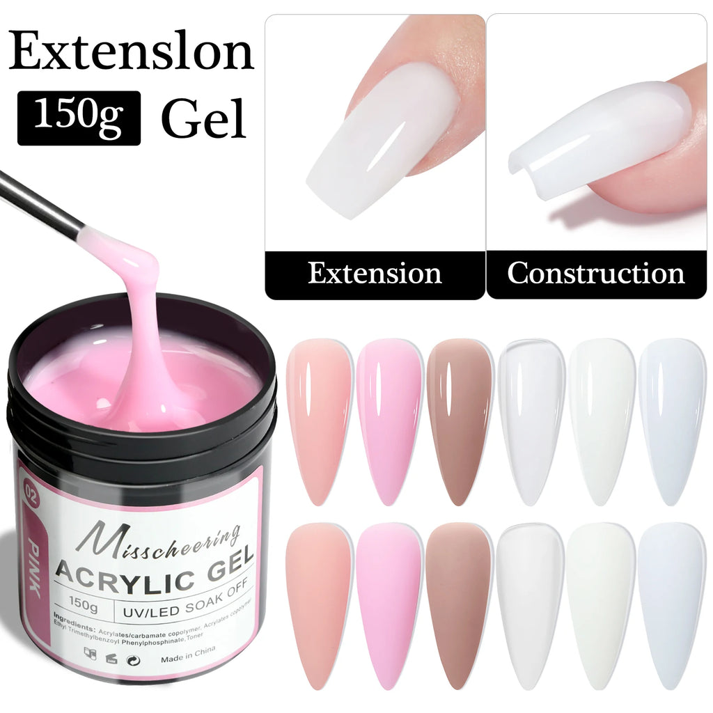 Nagelförlängningsgelé 150g– vit, ljusrosa akryl nagelkonst UV/LED-gel