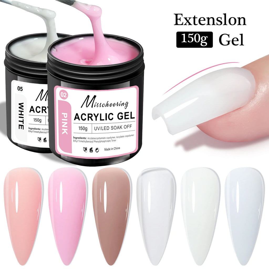 Nagelförlängningsgelé 150g– vit, ljusrosa akryl nagelkonst UV/LED-gel