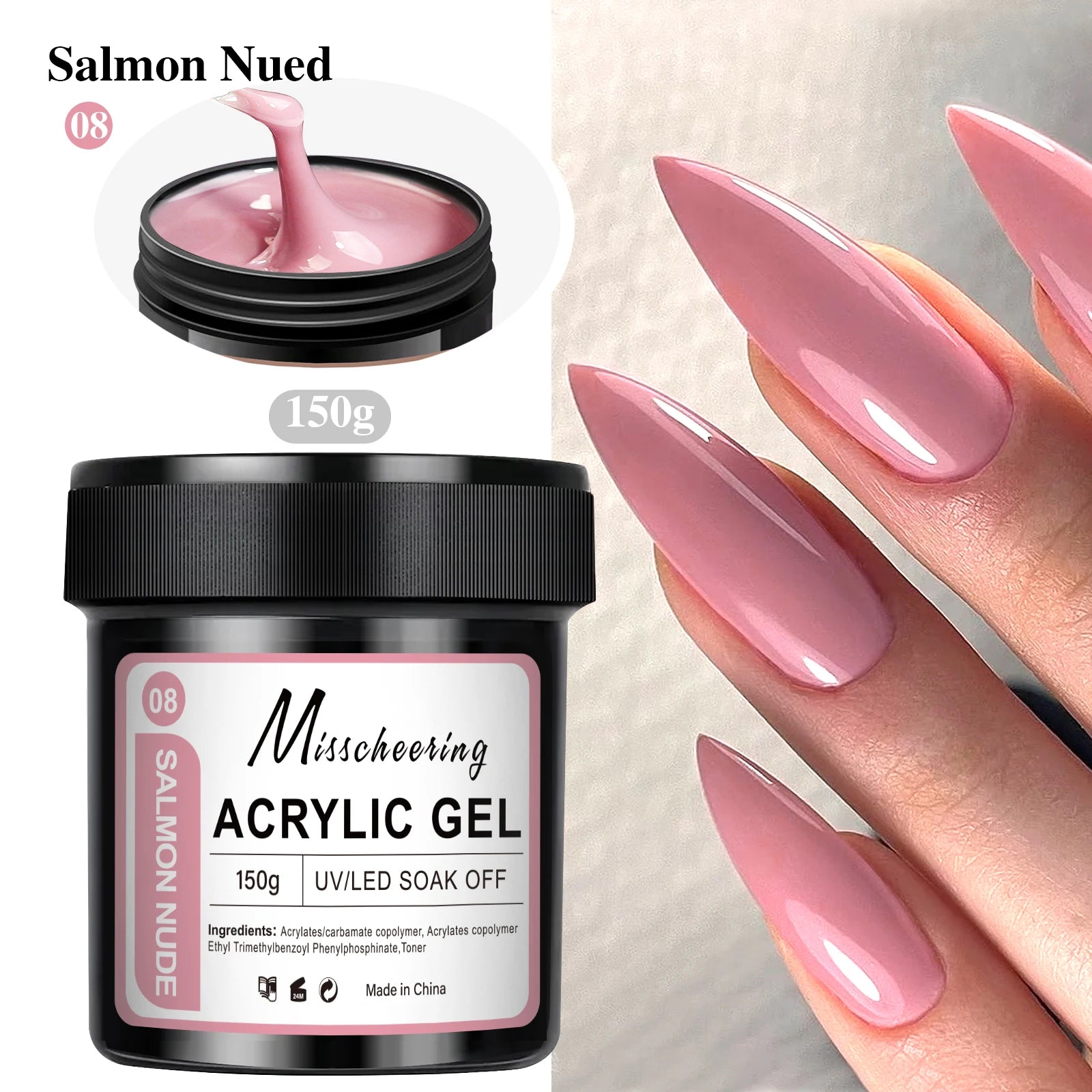 150 g Transparent nagelförlängningsgelé – vit, ljusrosa akryl nagelkonst UV/LED-gel