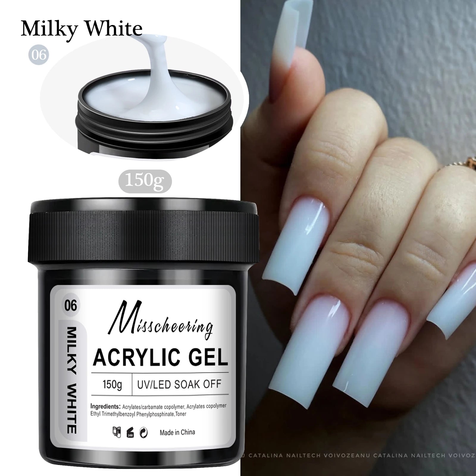 150 g Transparent nagelförlängningsgelé – vit, ljusrosa akryl nagelkonst UV/LED-gel