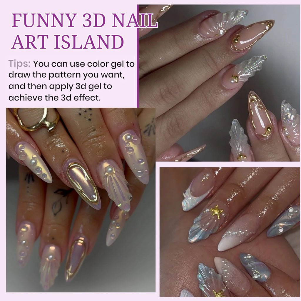 Vattentät skulpteringsgel 3D för nageldesign med detaljerade carving-mönster och former. 💅✨