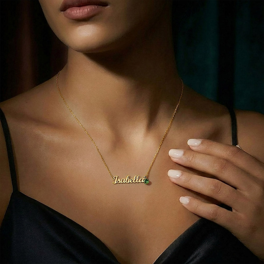 Fint Namnhalsband med födelsesten