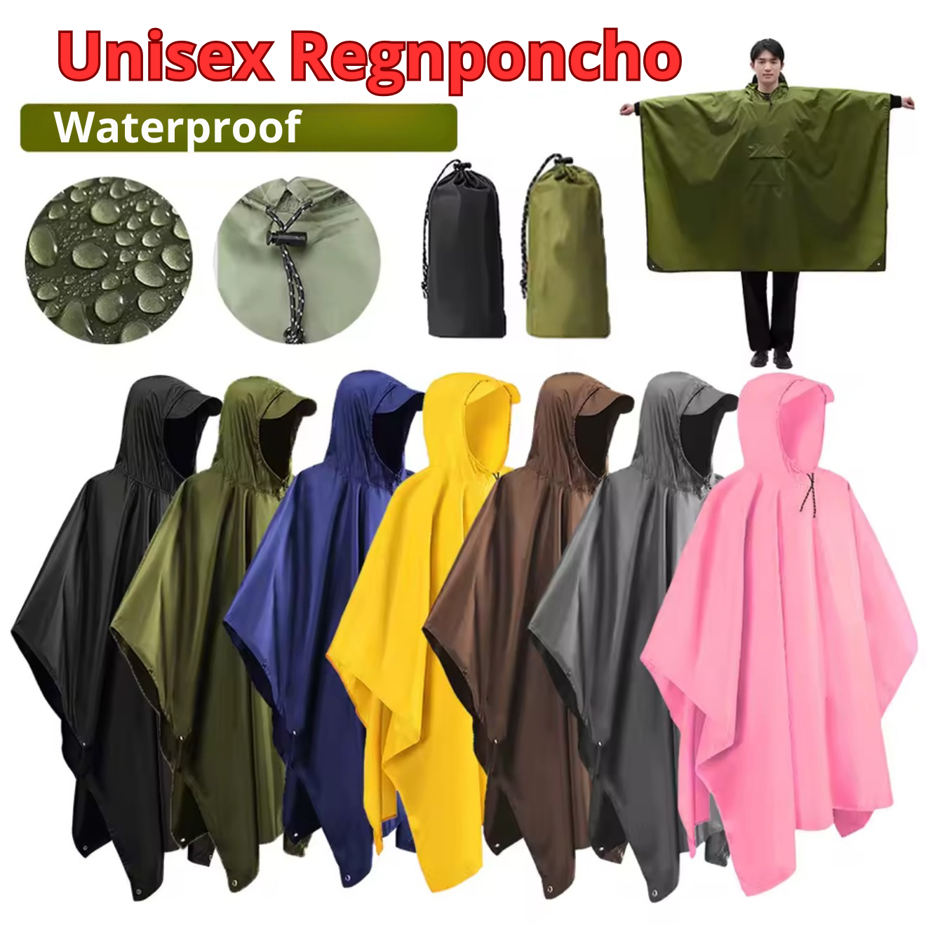 🌧️ Regnponcho med huva – Vattentät & Multifunktionell